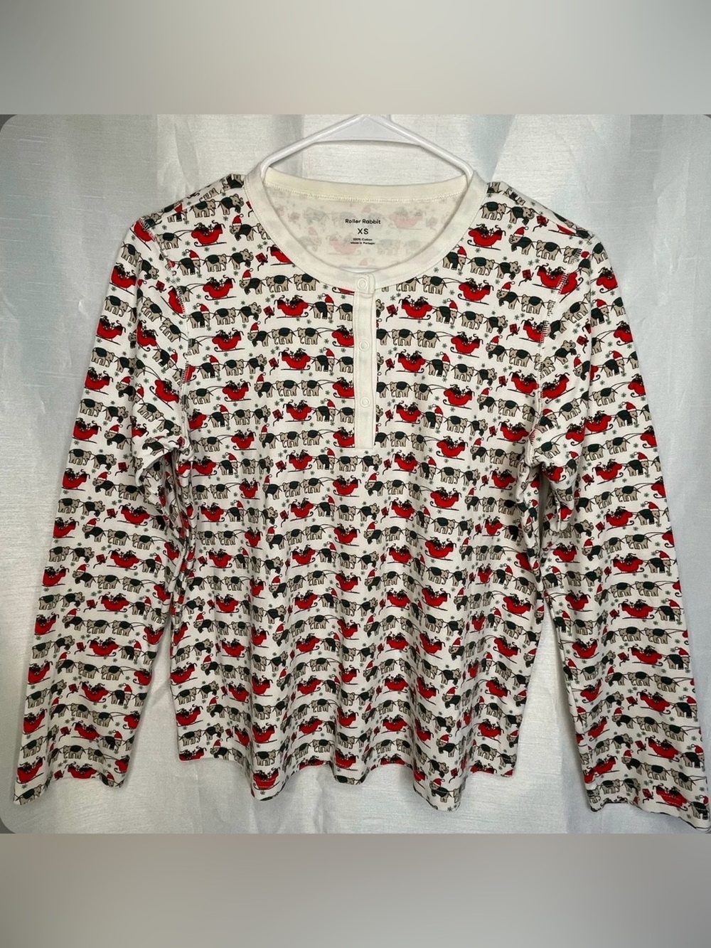 Roller Rabbit Women's Elephant Holiday Christmas Pajama Top Size XS
